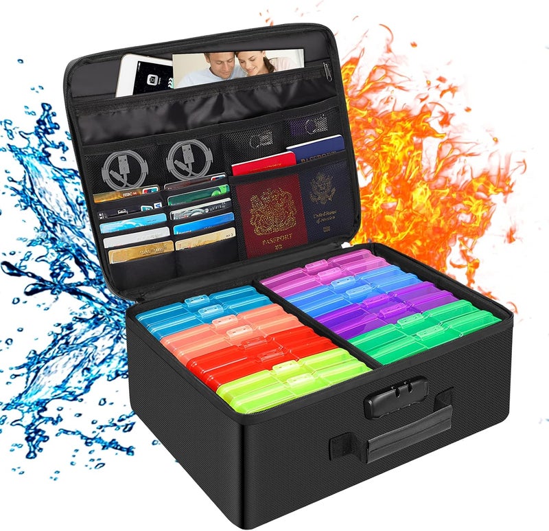 DocSafe Photo Storage Box with Lock,Fireproof Photo Organizer Box with 16 Inner 4" x 6" Photo Case(Multi-Colored),Collapsible Portable Photo Filing Safe Storage with Water-Resistant Zipper for Photos - Image 1